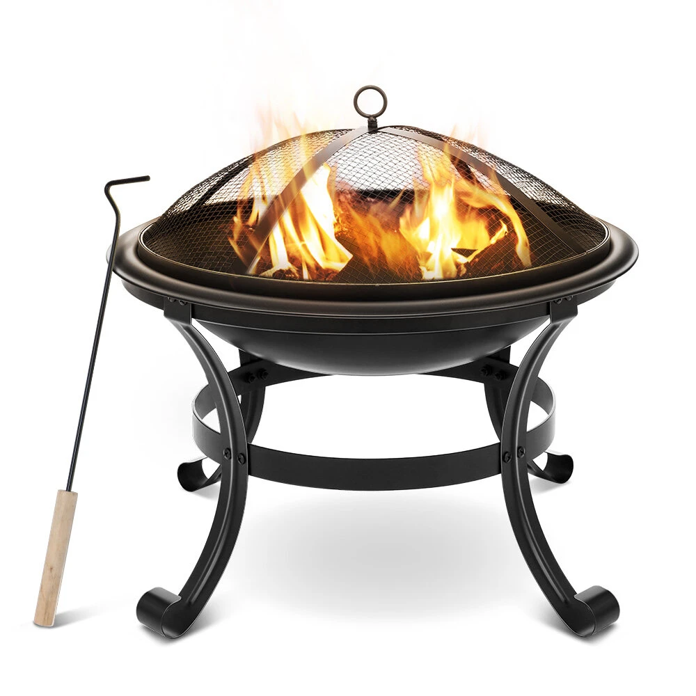 [US/ EU Direct] XMUND XM-CG1 22 Inch Steel Fire Pits Firepit With Mesh Screen Durability and Rustproof Fire Bowl BBQ Grill for Outdoor Wood Burning Camping Garden Beaches Park