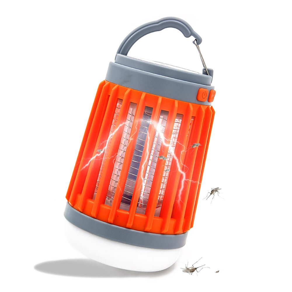 Repelente de mosquitos 3 em 1 USB / Solar 500lm 4 modos de luz de acampamento ajustáveis Lâmpada elétrica mata mosquitos para atividades ao ar livre e viagens