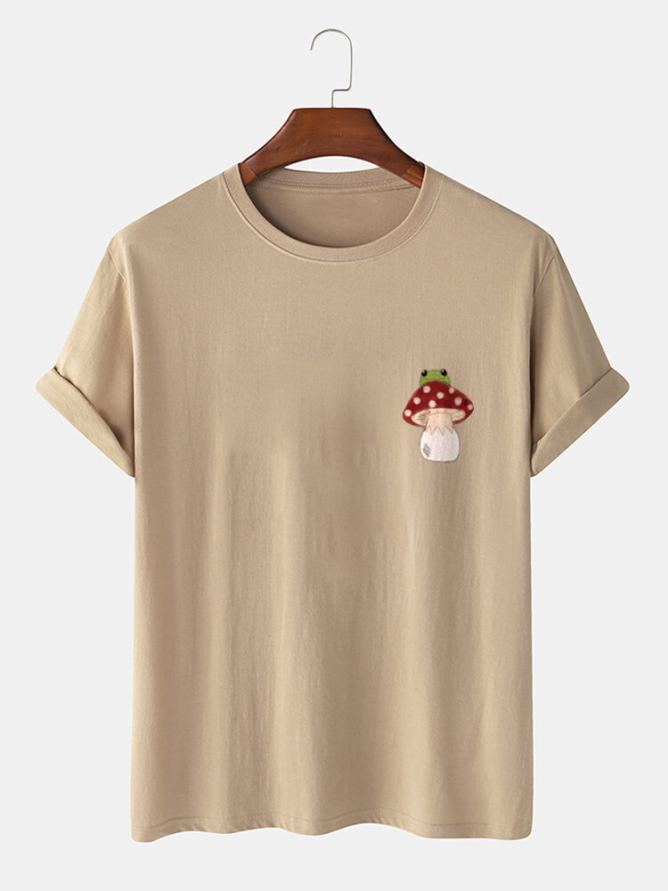 T-shirts met korte mouwen voor heren van 100% katoen met champignons op de borst