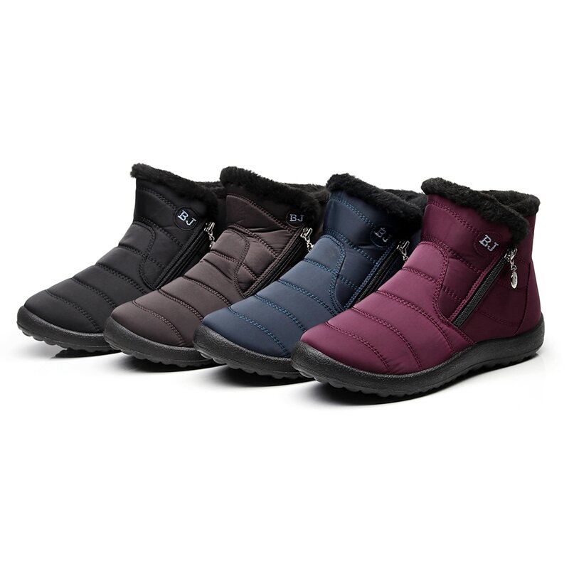 Women Waterproof Winter Warm Flats Fur Lined Wedge Ankle Boots Soft Snow Shoes Snow Boots