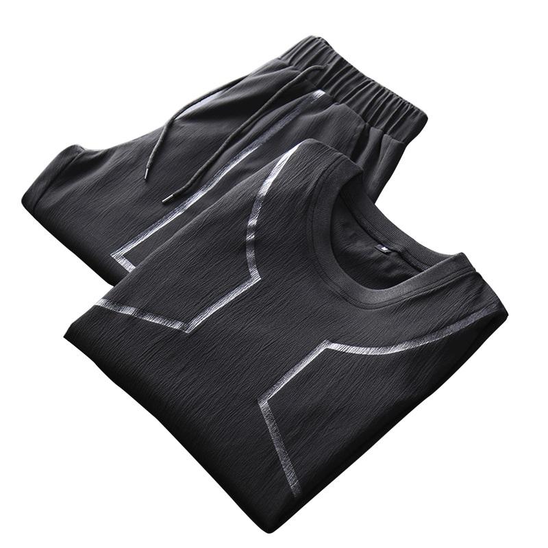 メンズスポーツツーピースフィットネスレジャーSoftスリムフィットクイック乾燥ショートTシャツズボンハイキングスーツ