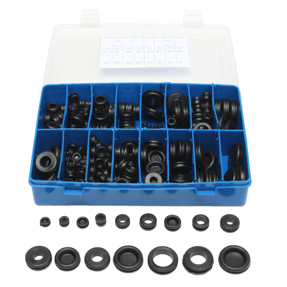 250Pcs Rubber Grommet Seal Hole Plug Set Electrical Wire Gasket Assortment Kit