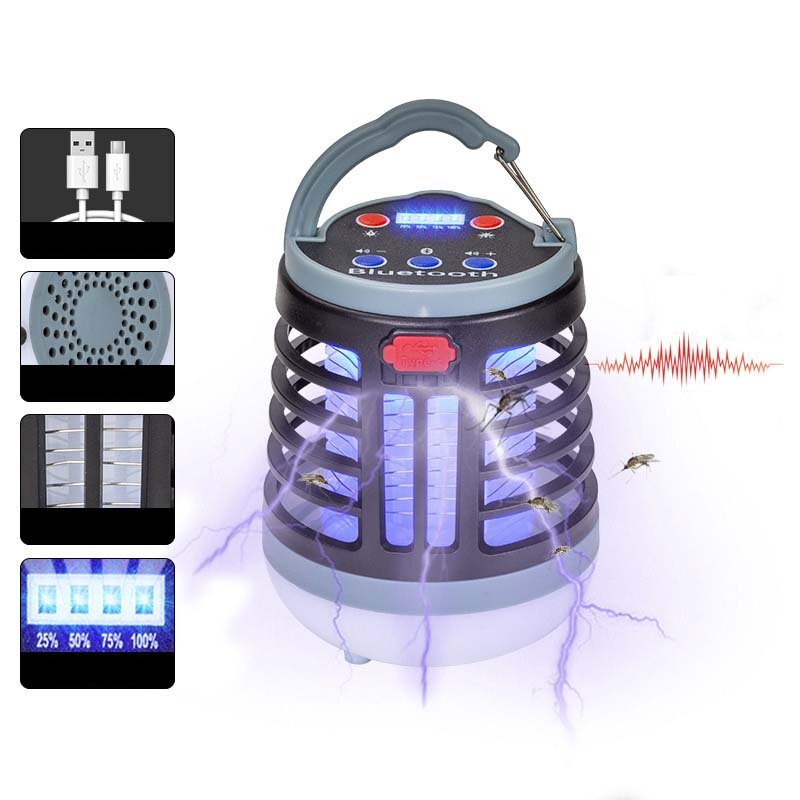 E-SMARTER Multifunction Mosquito Killer Lamp With LED Camping Light&bluetooth Speaker USB Rechargeable Long Battery Life