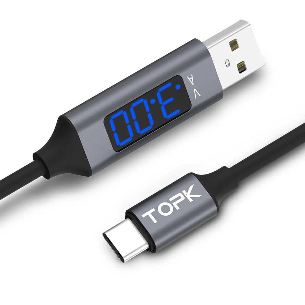

TOPK 3A Type C LCD Display Fast Charging Data Cable 3.28ft/1m for Mi A2 Pocophone F1
