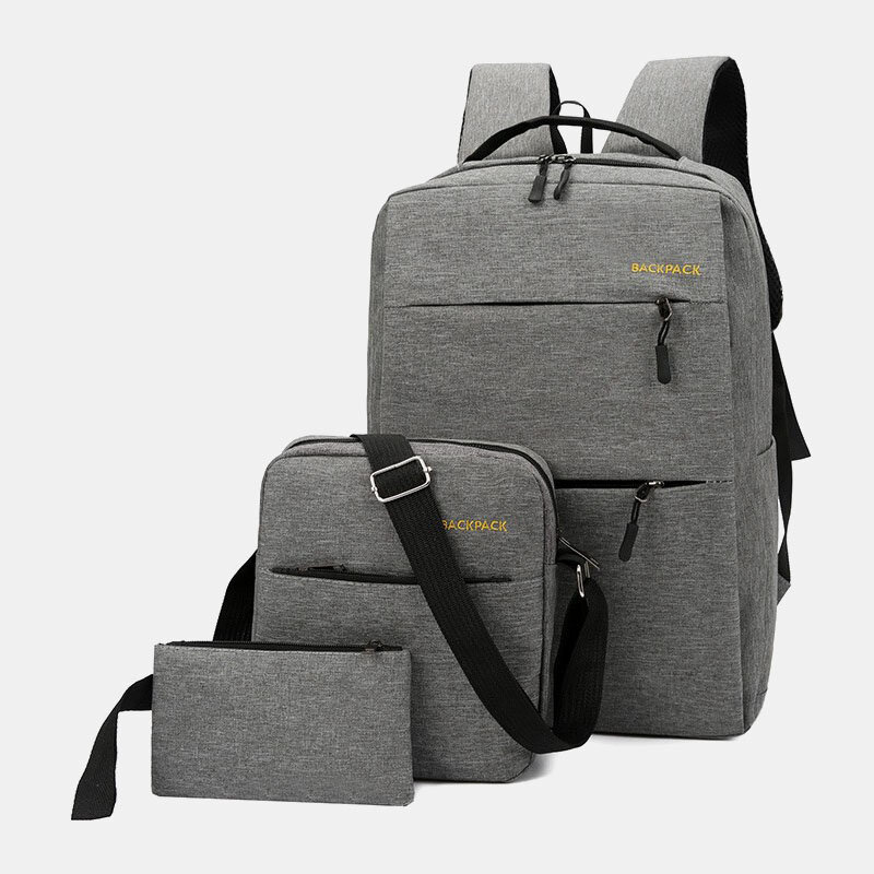 Men 3PCS Nylon USB Charging Wear-resistance Fashion Casual Laptop Bag Backpack Crossbody Bag Clutch 