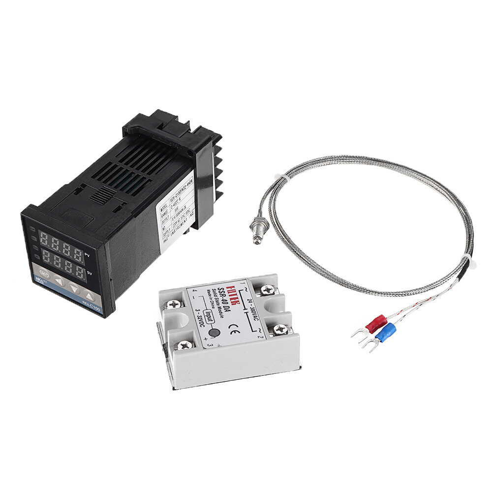 K Thermocouple Probe max.40A SSR 100-240V Digital PID Temperature Controller 