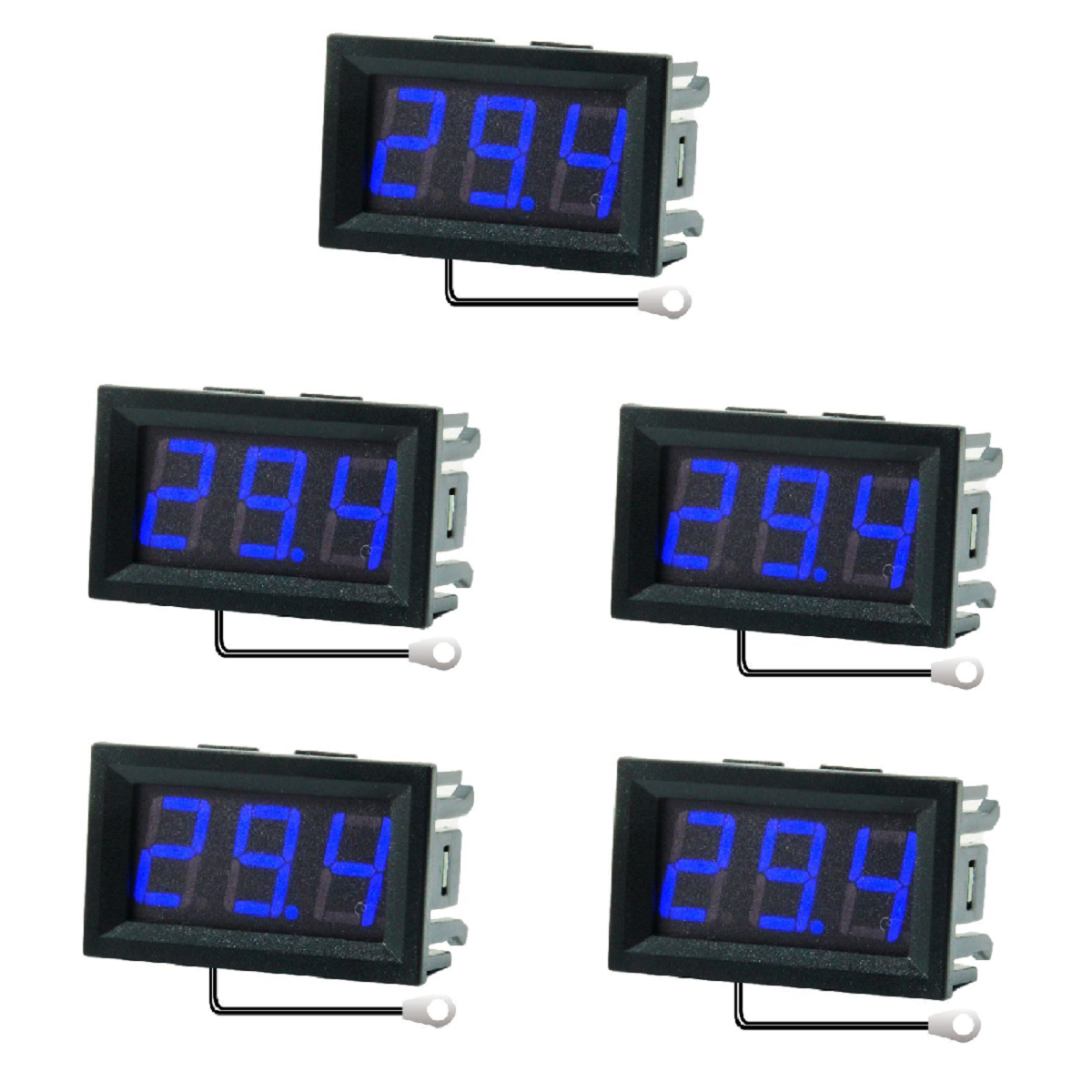 5Pcs 0.56 Inch Mini Digital LCD Indoor Convenient Temperature Sensor Meter Monitor Thermometer with 1M Cable -50-120℃ DC