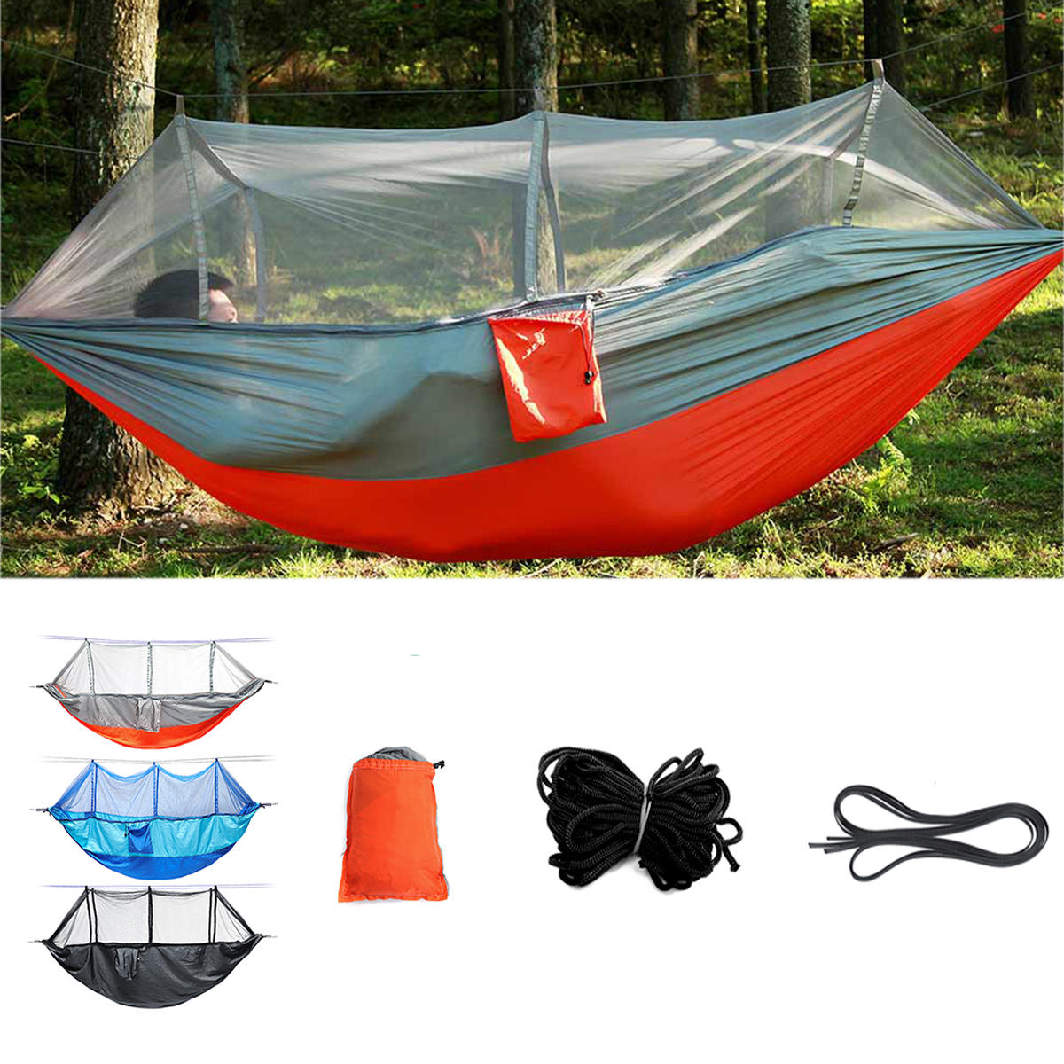 شبكة مزدوجة للراحة في الهواء الطلق مع خيمة تخييم وشبكة للحماية من البعوض