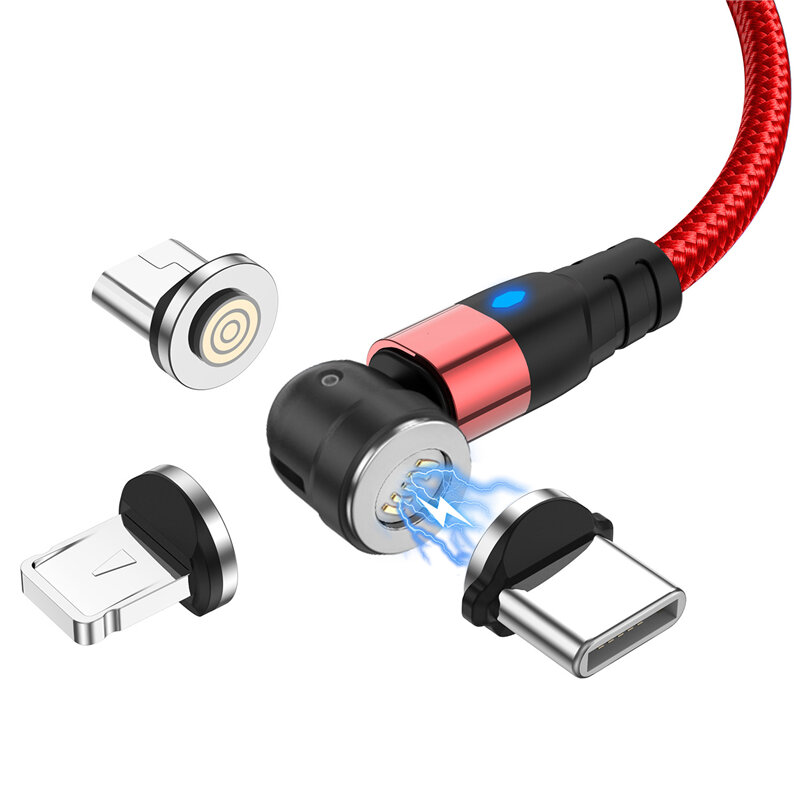 USLION 3 in 1 3A Magnetische USB naar USB-C / Micro USB-datakabel 540 ? rotatie Snel opladen Datatra