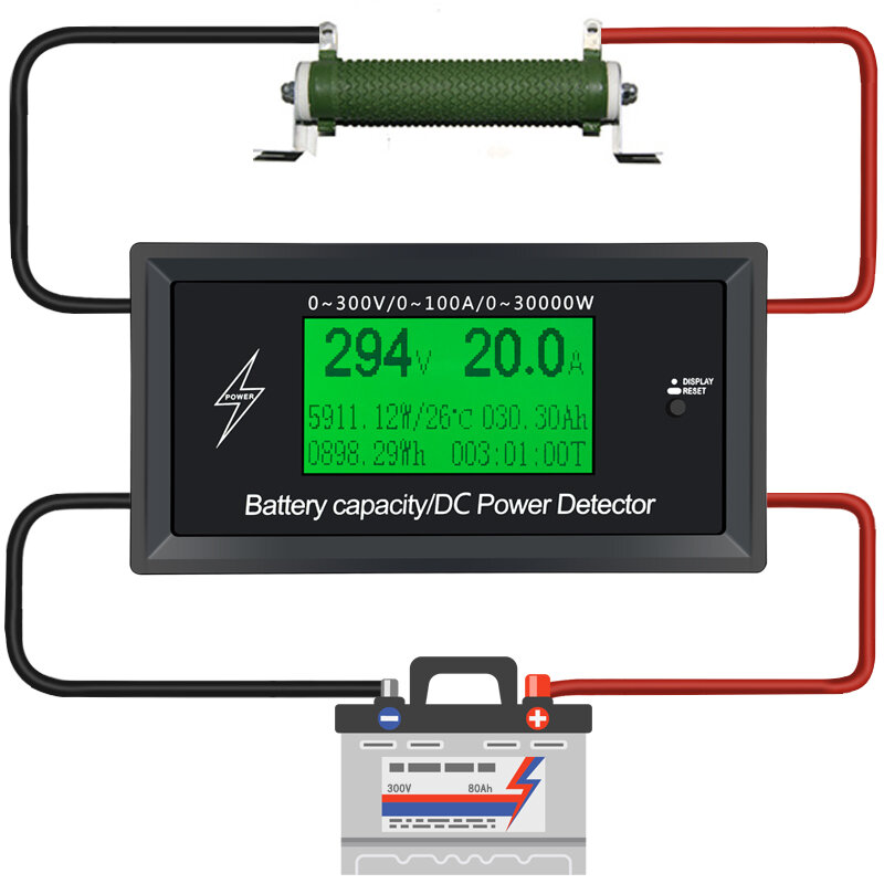 

100A 300V DC Energy Meter Energy Monitoring 8 in 1 Measurement Voltage + Current + Power + Battery Capacity + Impedance