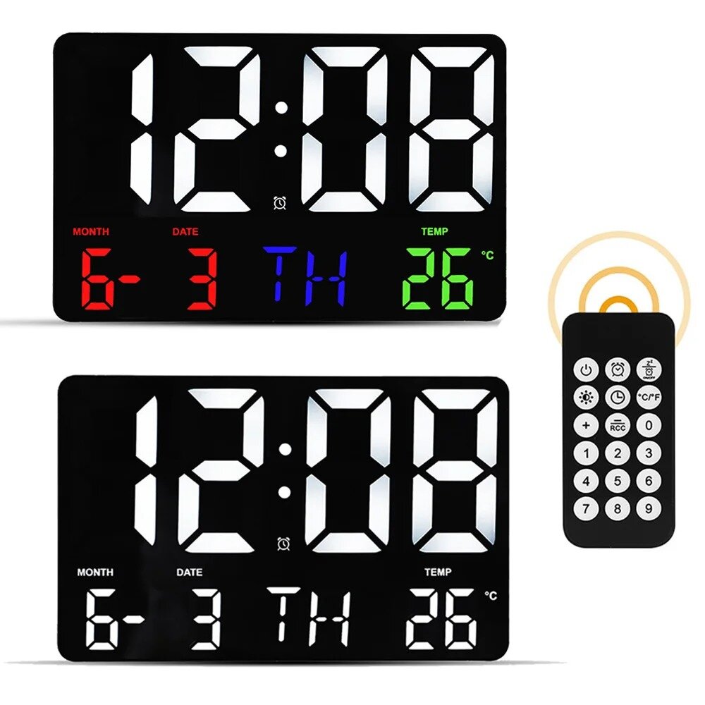 

16-Inch LED Digital Wall Clock Alarm Clock Large Screen Temperature Date Day Display With Remote Control / Time/ Date/ C