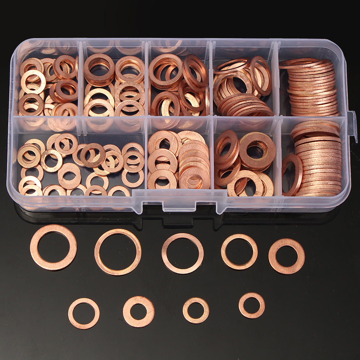 200Pcs Solid Copper Washer Sump Plug Assorted Flat Sealing Washer Kit 9 Sizes
