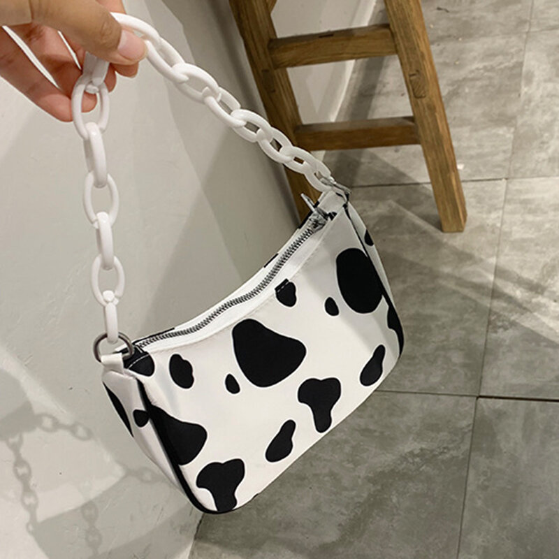 Women Milk Pattern Chain Shoulder Crossbody Bag