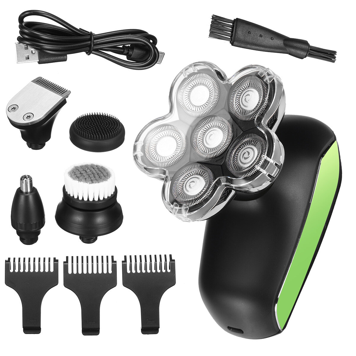 5 IN 1 6D Smart Display Electric Rotary Shaver Portable Rechargeable Bald Head Trimmer Razor Kit