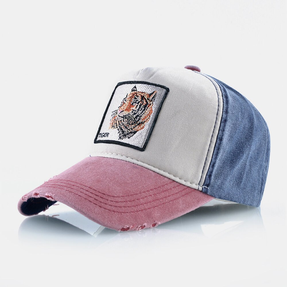 Unisex Embroidery Tiger Pattern Patchwork Adjustable Outdoor Sunshade Hat Baseball Cap