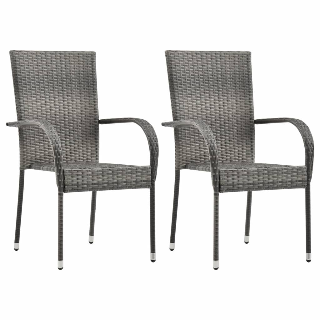 Stackable Outdoor Chairs 2 pcs Gray Poly Rattan