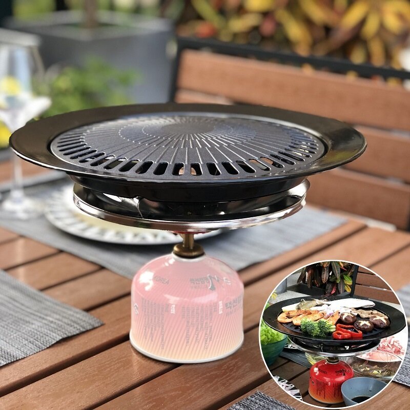 Portable Korean Outdoor Barbecue Gas Grill Pan Camping Gas Stove Plate BBQ Roasting Cooking Tool Sets