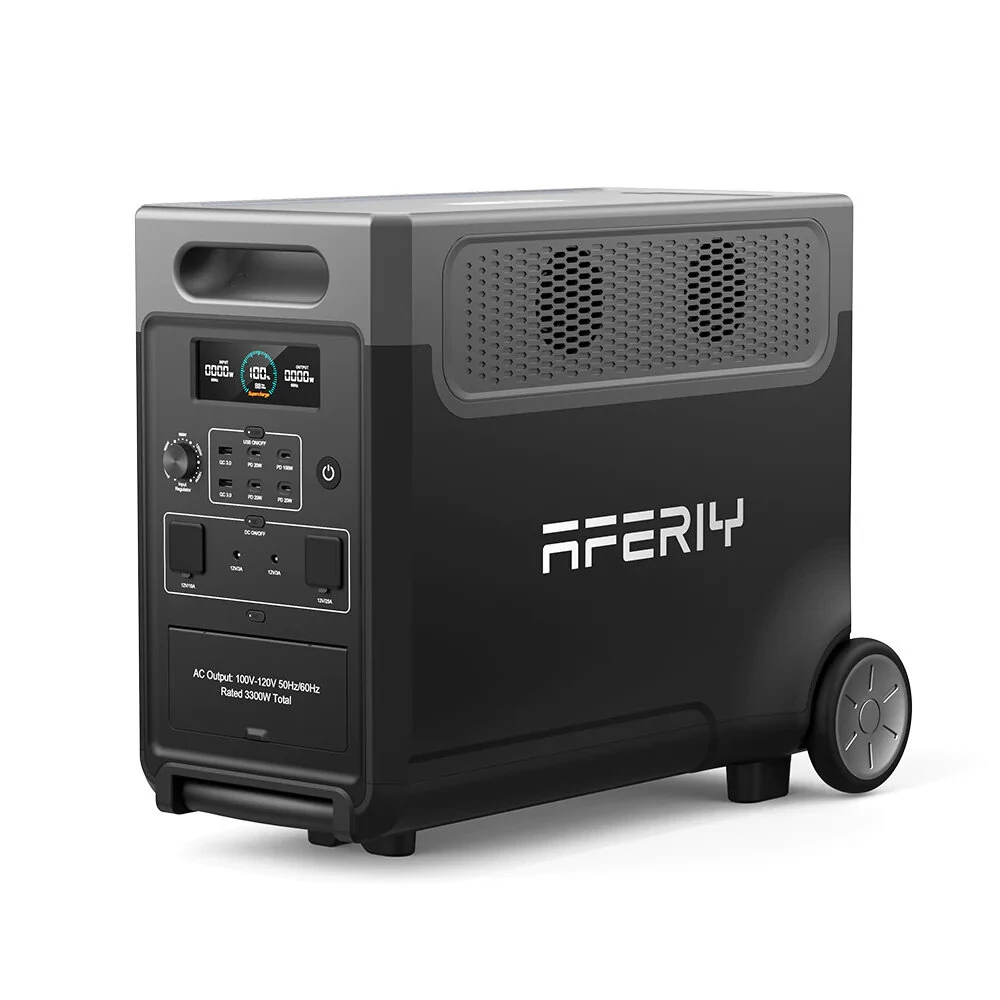 [EU Direct] Aferiy P310 Portable Power Station 3840Wh LiFePO4 Solar Generator 3600W AC Output, UPS Pure Sine Wave Fully Recharge in 1.5 Hours 13 Output Ports, LCD Screen with Rolling Wheels EU Plug