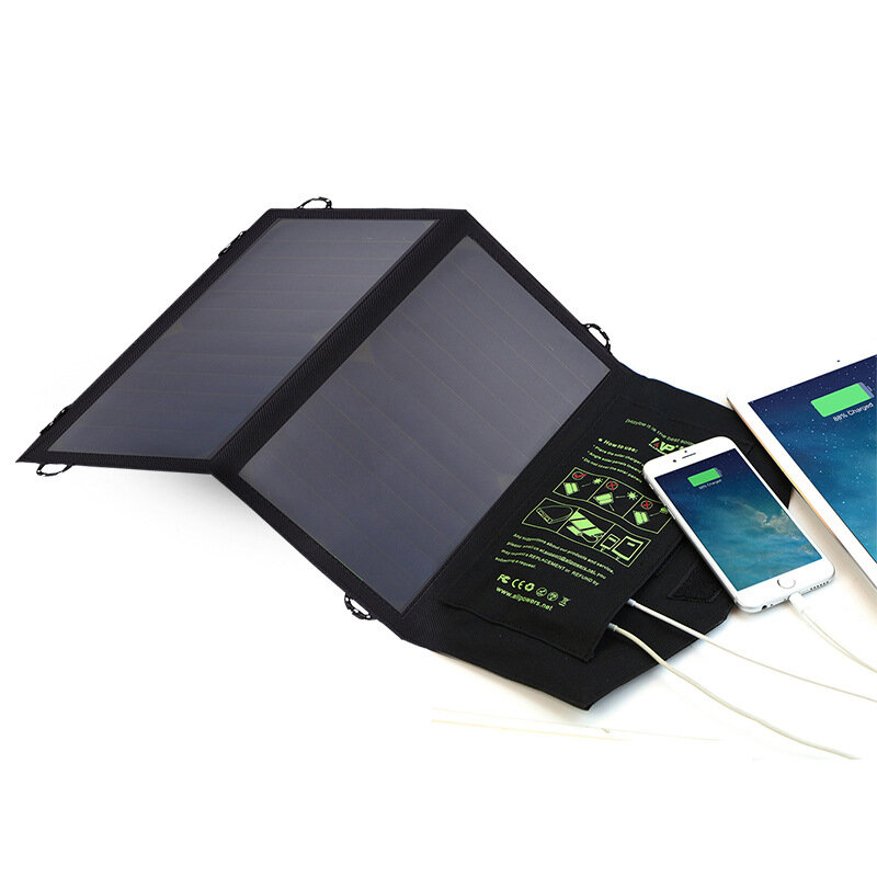Cargador solar plegable ALLPOWERS 5V 10W con doble puerto USB para cargar iPhone y teléfonos Huawei al aire libre