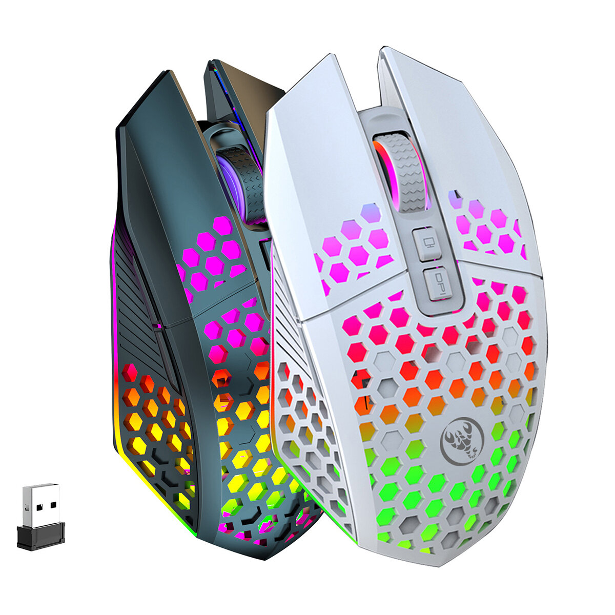 

HXSJ T500 2.4G Wireless Mouse RGB 800-1600DPI Type-C Rechargeable Mute Gamer Mice for PC Laptop Computer