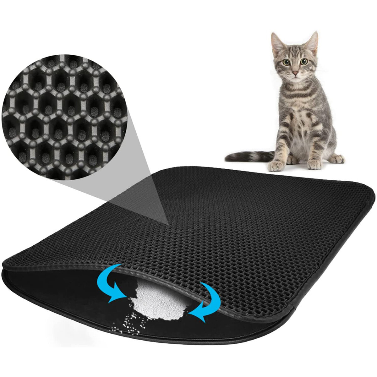 Focuspet Cat Litter Mat, 60*45cm Kitty Litter Mat Honeycomb Design Cat Litter Carpet Waterproof Doub