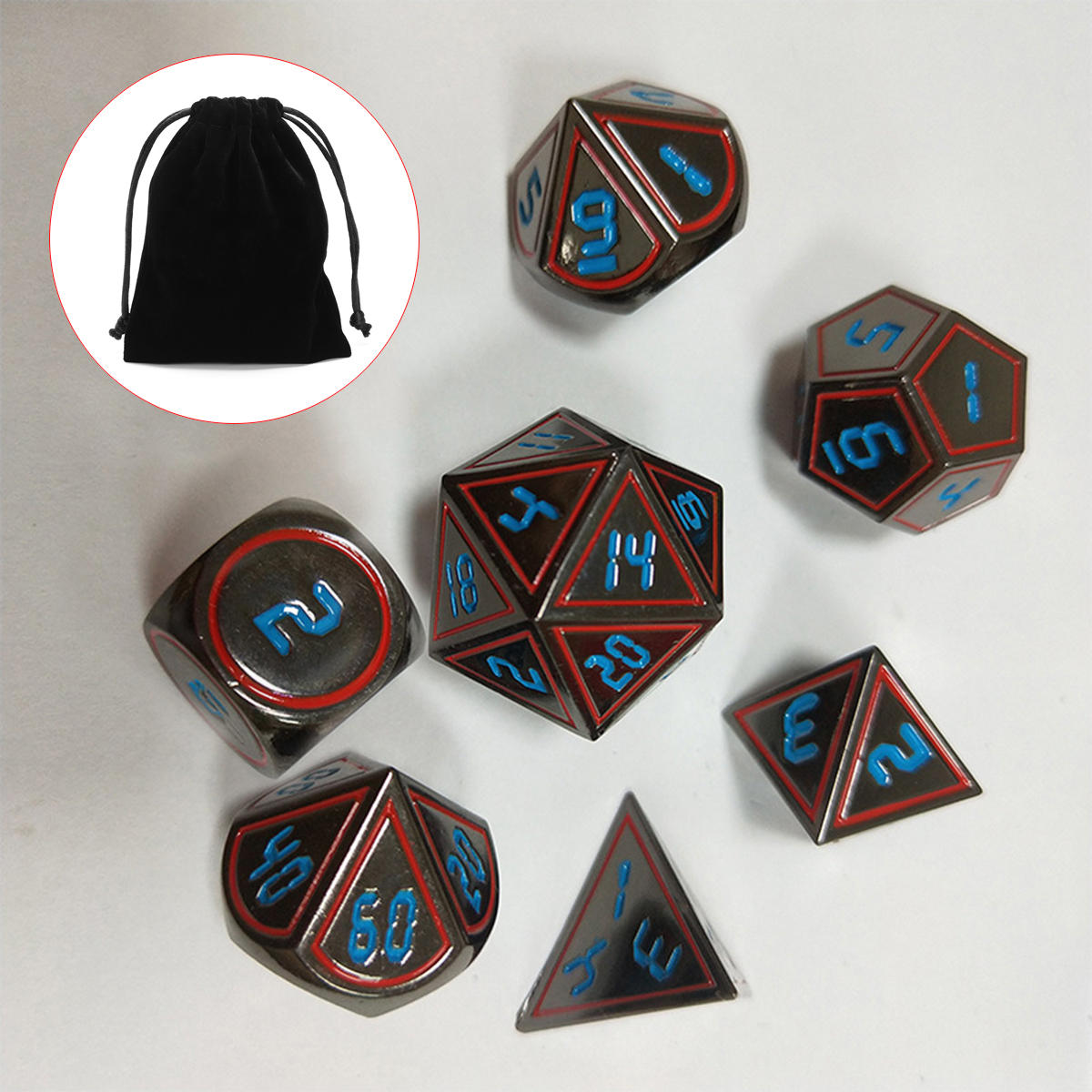 Antique Metal Polyhedral Dice DND RPG MTG Role Playing Game With Bag 7Pcs/set 