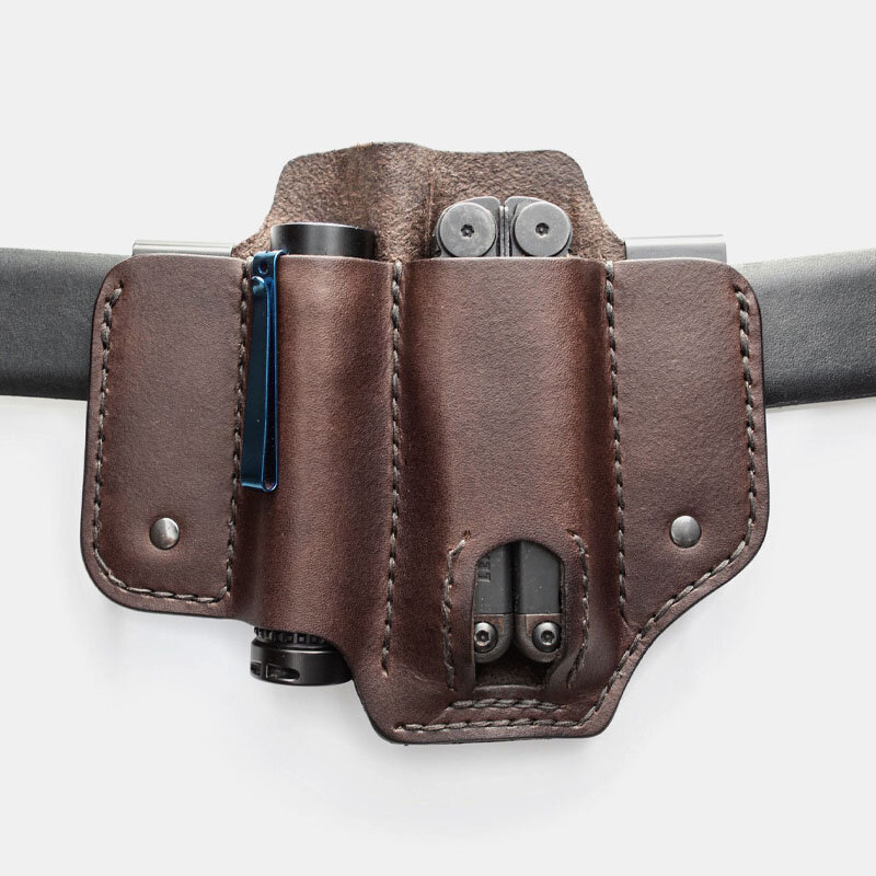 

EDC Genuine Leather Multitool Flashlight Organizer Gear Sheath Waist Belt Bag