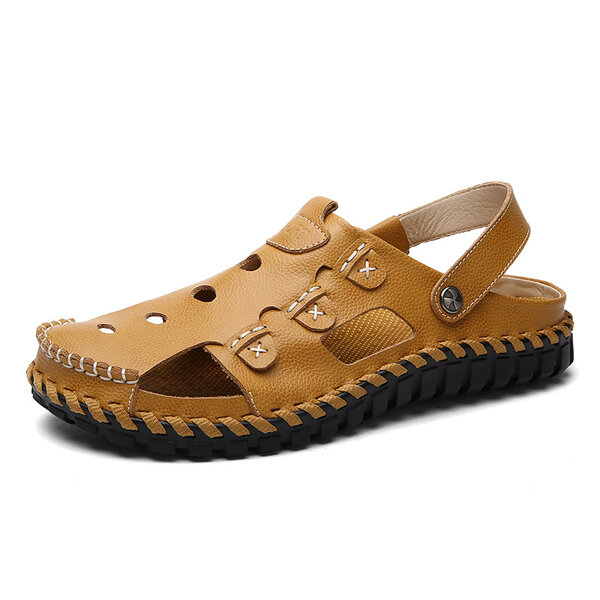 33% OFF on Men Soft Leather Buckle Sandals Breathable Outdoor Beach Sandals