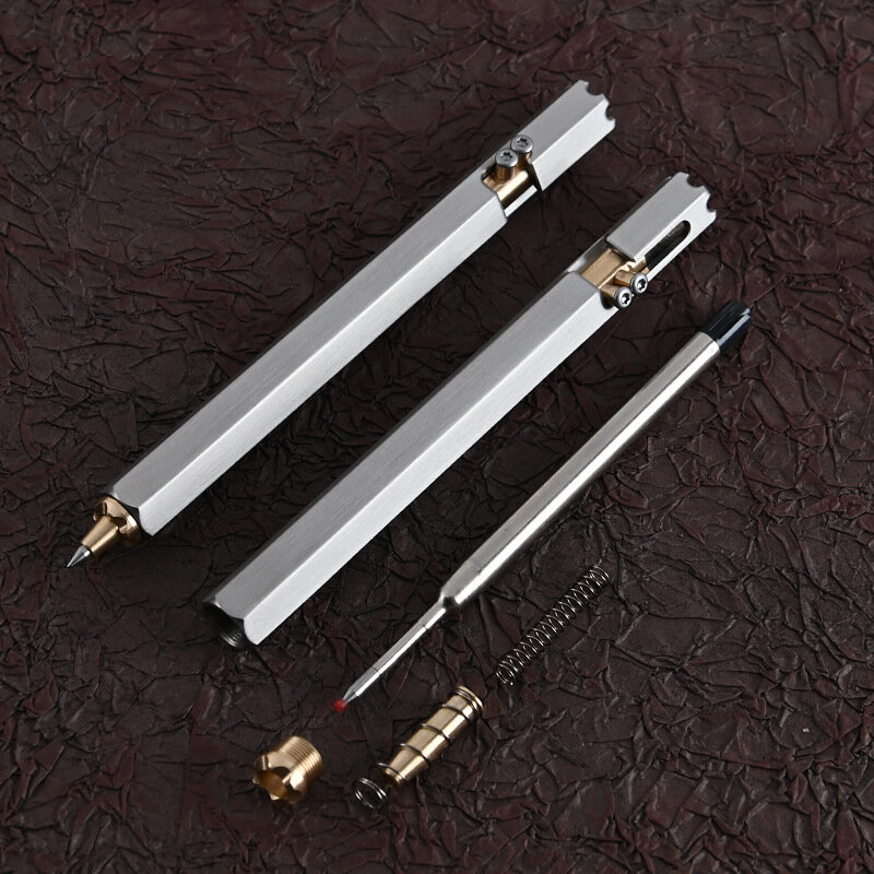 Zeszijdige roestvrijstalen tactische pen Messing Business Signature Tool Pen voor zelfbescherming Beveiliging Noodgeval