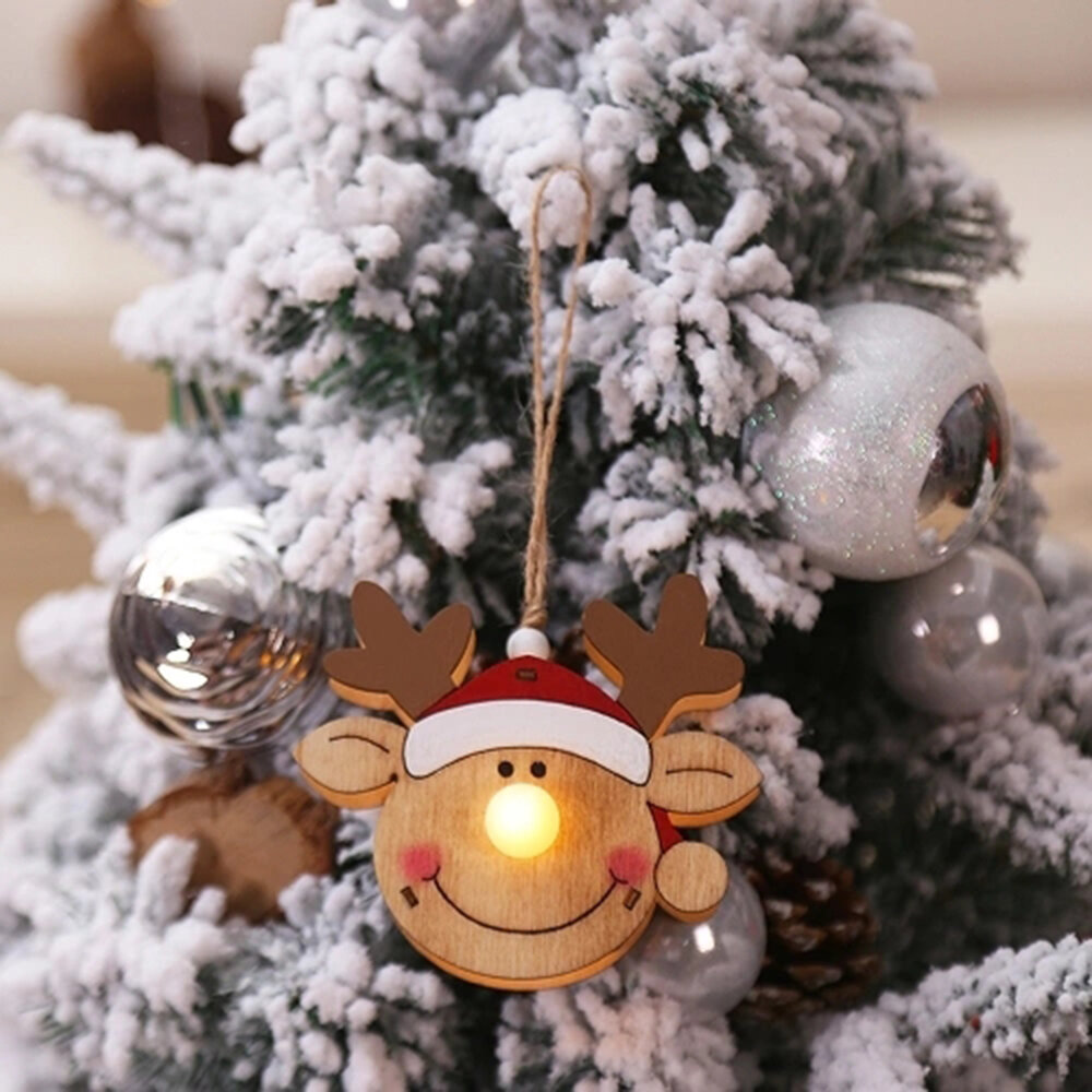 

Christmas Luminous Wood Doll Pendant Santa Snowman Elk LED Light Wood Widgets Festival Decoration for Christmas Tree Dec