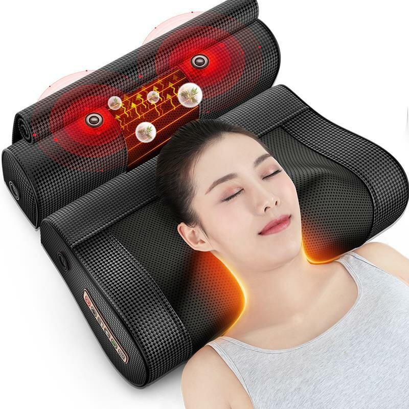 Multifunctional Cervical Massage Pillow Dual 8D Massage Heads Wormwood Hot Compress Massage Pillow Intelligent Six-mode