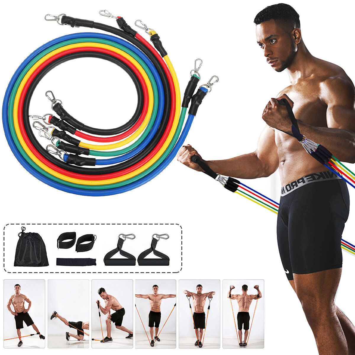 11 stks Fitness Weerstandsbanden Set Gym Workout Trekkoord Oefening Elastische Band Max Belasting 10
