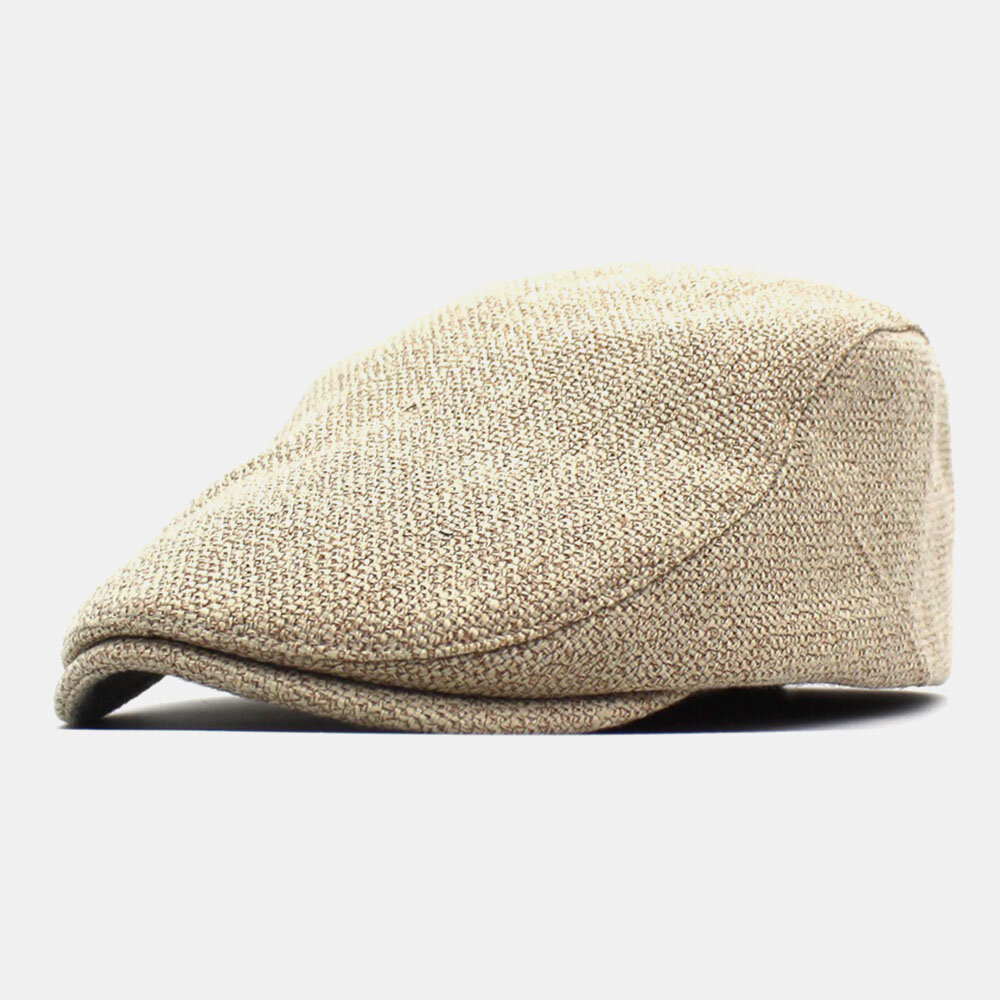 Men Cotton Linen Solid Color Retro Casual Sunshade Forward Cap Beret Cap Flat Cap Painter Hat