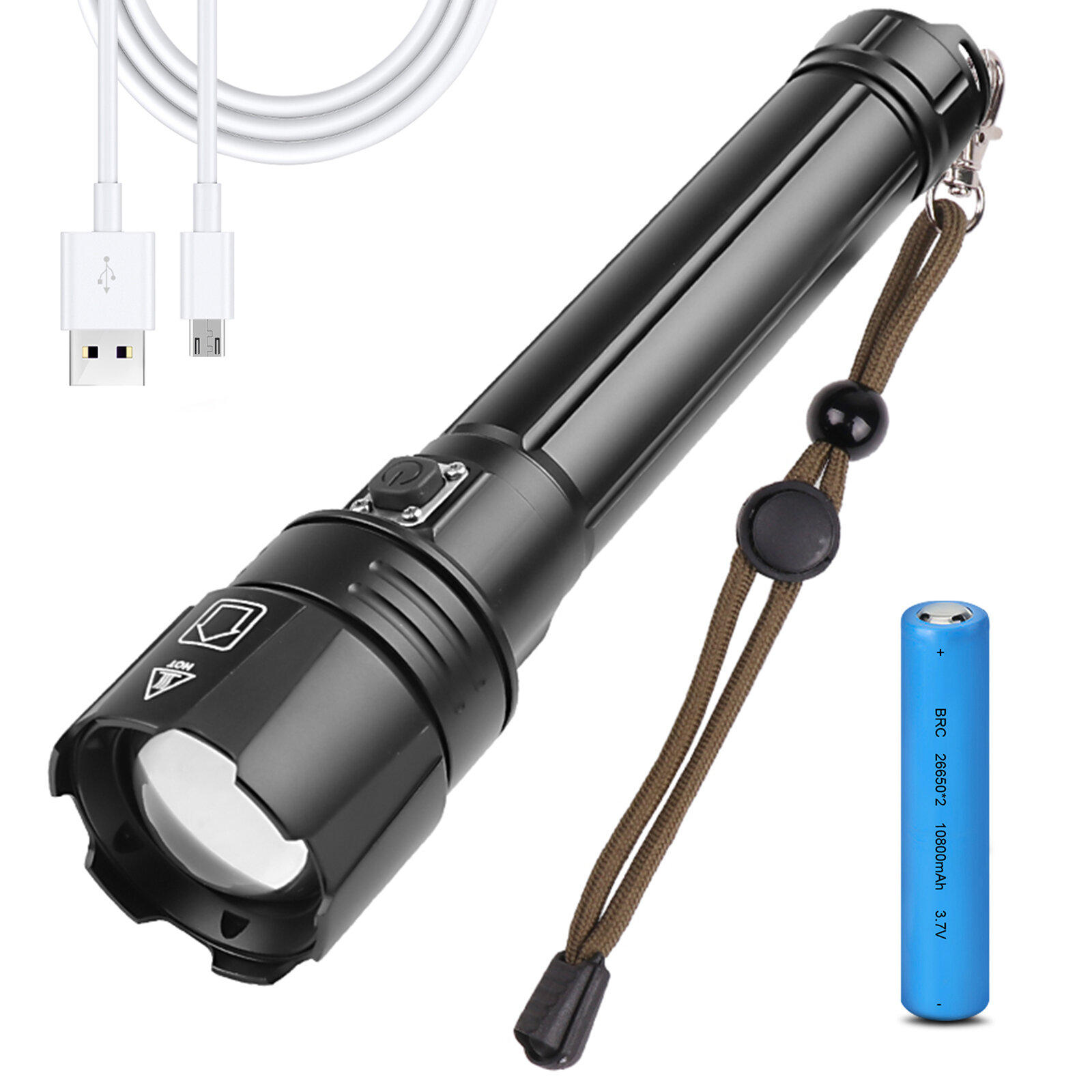 CAMTOA P70.2 High Lumens 26650 Battery LED Flashlight USB Rechargeable Outdoor Waterproof Tactical Flashlight
