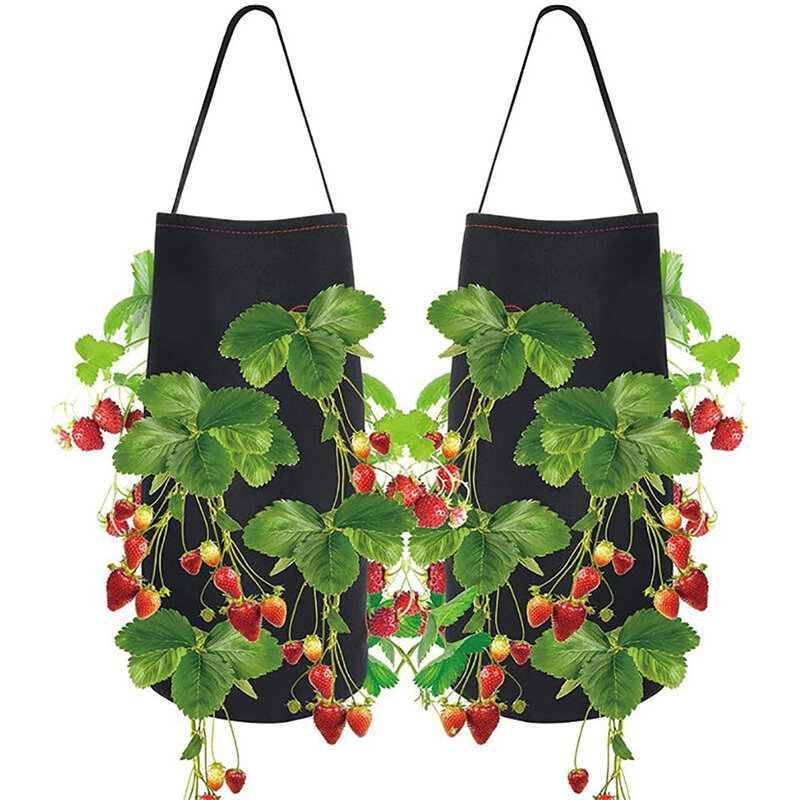 Garden Hanging Grow Bags Strawberry Planter Container with Handles Planting Pots for Outdoor Indoor Vegetables