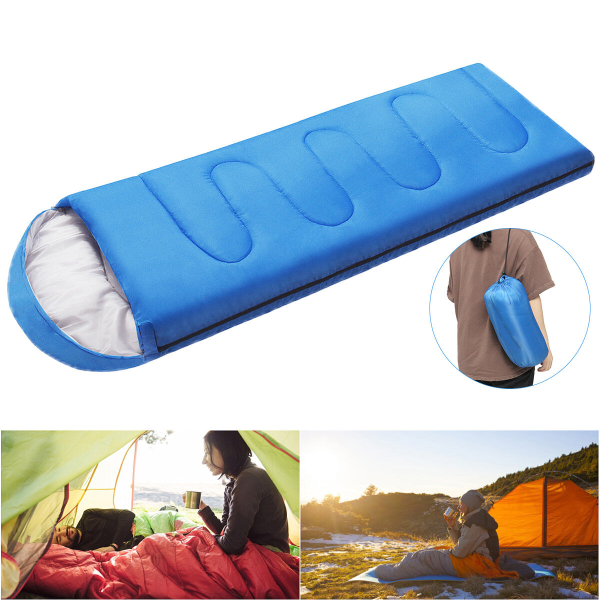210x75CM Tek Kişi Uyuyan Çanta Outdoor Su Geçirmez Kampçılık Uyku Çanta Sonbahar / Kış Fermuarlı Yürüyüş Kampçılık Yatak