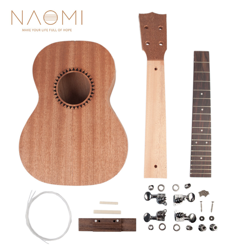 NAOMI DIY Ukulele 26 Inch Ukelele Hawaii Guitar DIY Kit Sapele Wood Body Rosewood Fingerboard W/ Peg