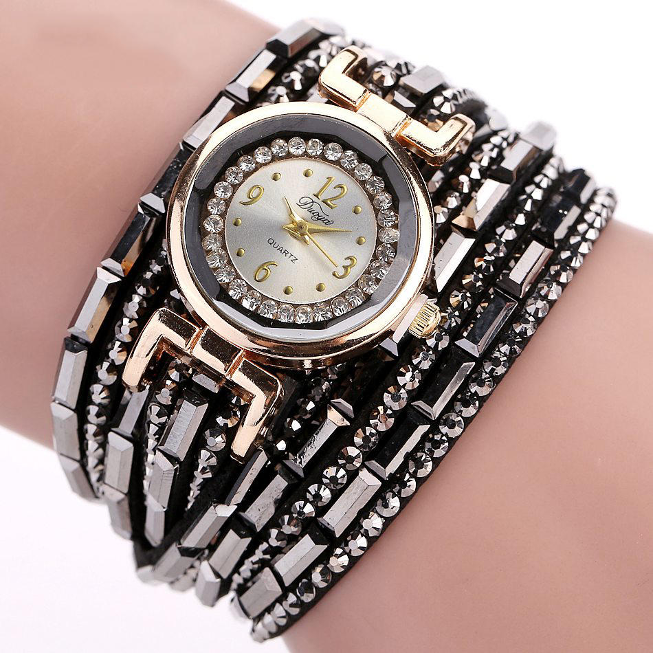 DUOYA DY004 Horloge in kristallen casual dameshorloge met trendy gouden behuizing Quartz horloges