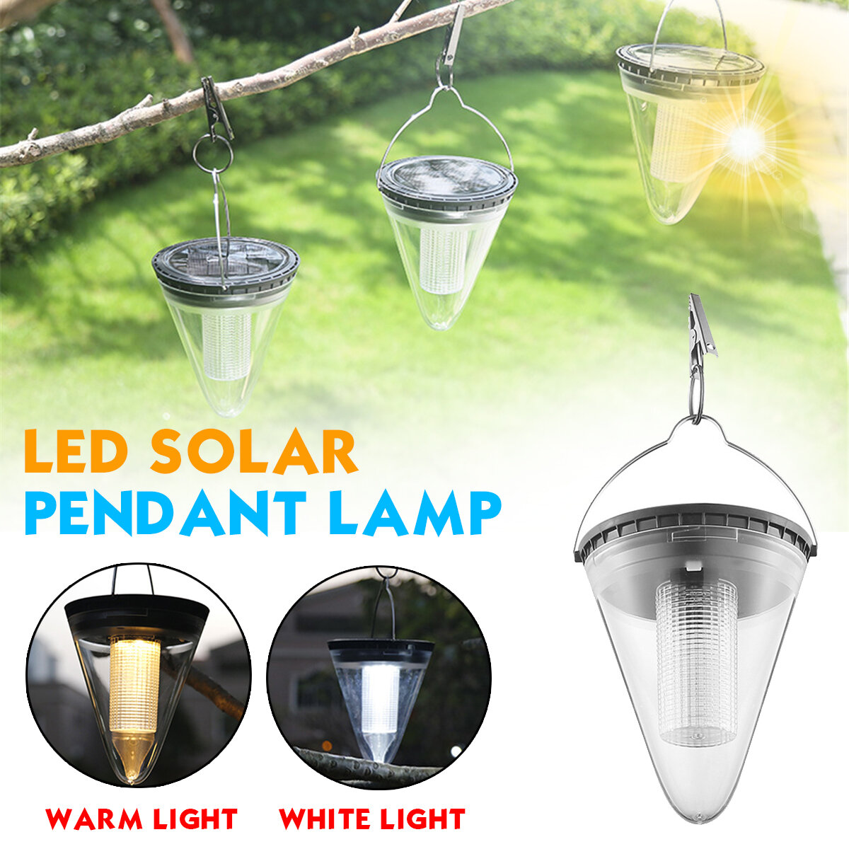 Solar Powered LED Tree Hanging Light Garden Path Way Fence Yard Patio Lamp Waterproof Decor