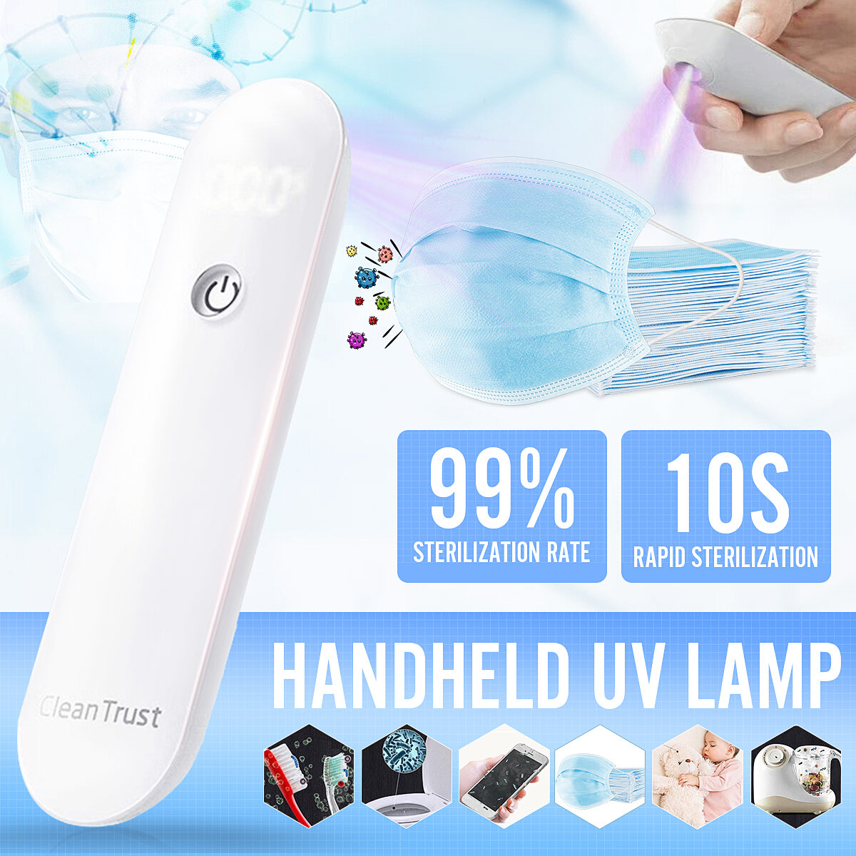 Draagbare LED UV Sterilisatorlamp Desinfectie Handheld voor telefoons Kledingbedden