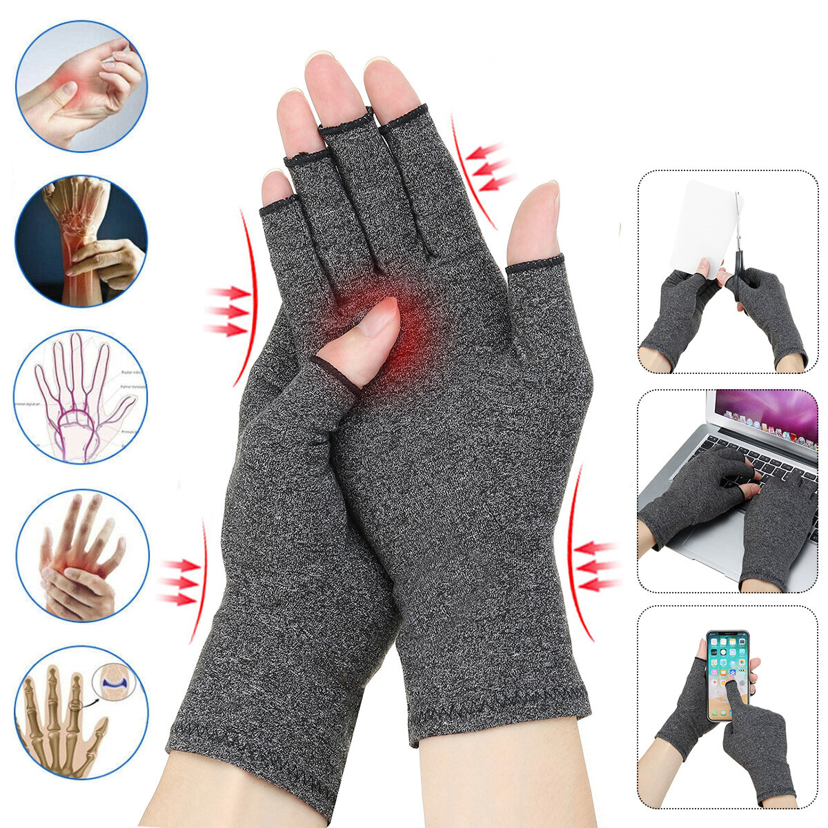 

Anti Slip Compression Arthritis Gloves for Arthritis Pain Relief Rheumatoid Osteoarthritis and Carpal Tunnel Fingerless