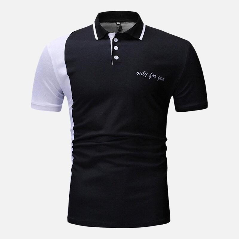 men muscle fit color block short sleeve regular golf shirt at Banggood