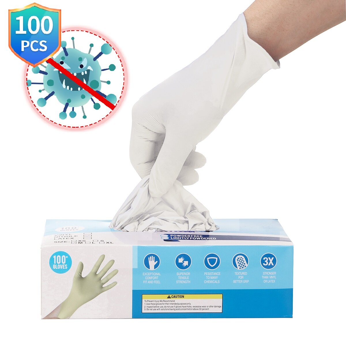100 Pcs Nitrile Disposable Gloves Powder Free Rubber Latex Free Sterile Gloves for Picnic Food Hygiene House Cleaning