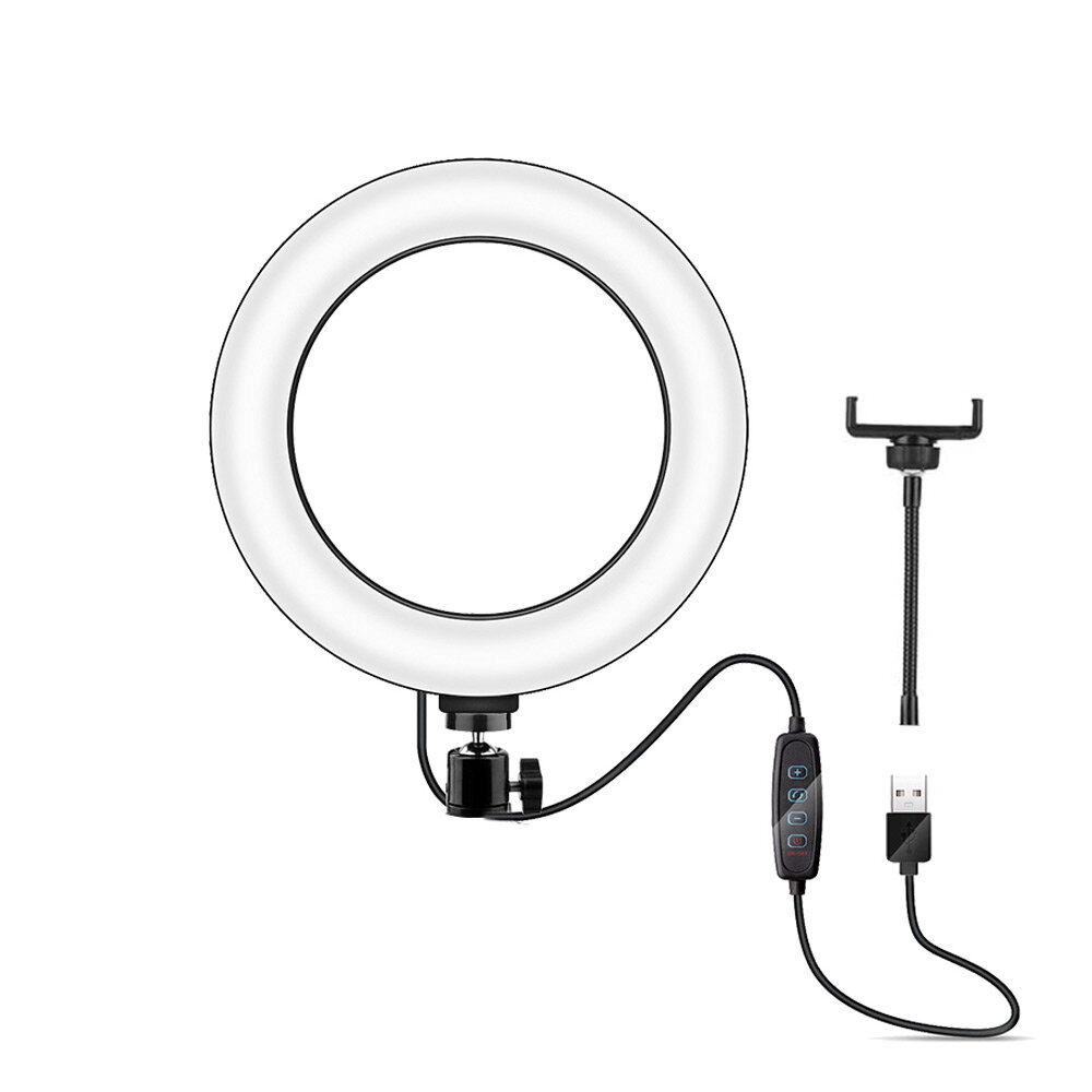 Mcoplus LE-10 10 inch Dimbare LED Selfie Ringlicht USB Fotografie Video Invullicht met telefoonhoude