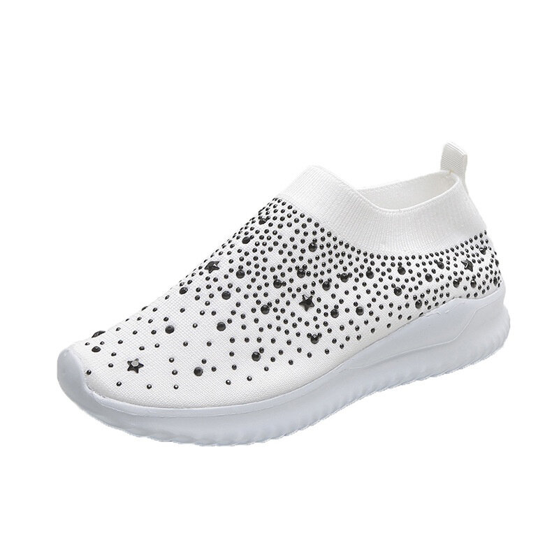 Kadınlar için Kristal Örgü Sneaker Glitter Casual Slip On Loafers Açık Havada Serbest Zaman Koşu Spor Ayakkabıları.
