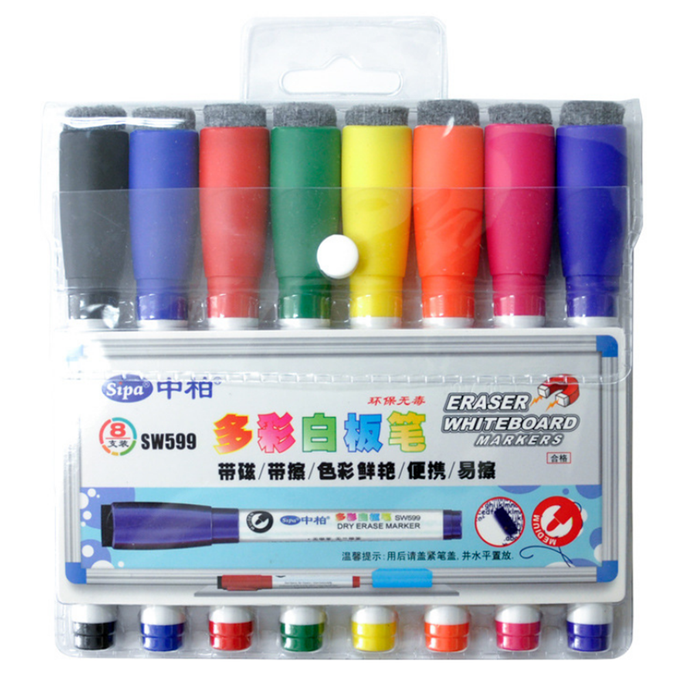 8 kleuren 1,5 mm whiteboard pen uitwisbaar met magnetische en penseel tekenpen board briefpapier voo