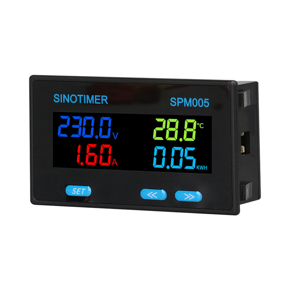 

SINOTIMER SPM005 Multifunctional Power Meter High Accuracy LCD Display Measures Voltage Current Temperature Power 32-bit