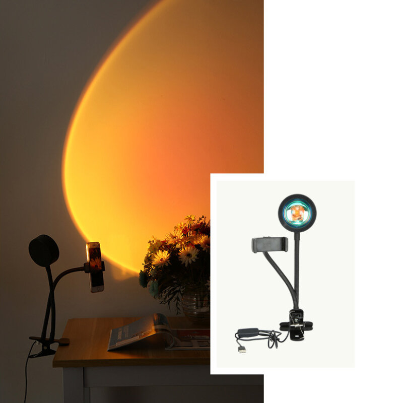 3W DC5V Sunset LED Desktop Clip Desk Lamp Rainbow Projection Sunset Light Background Atmosphere Light