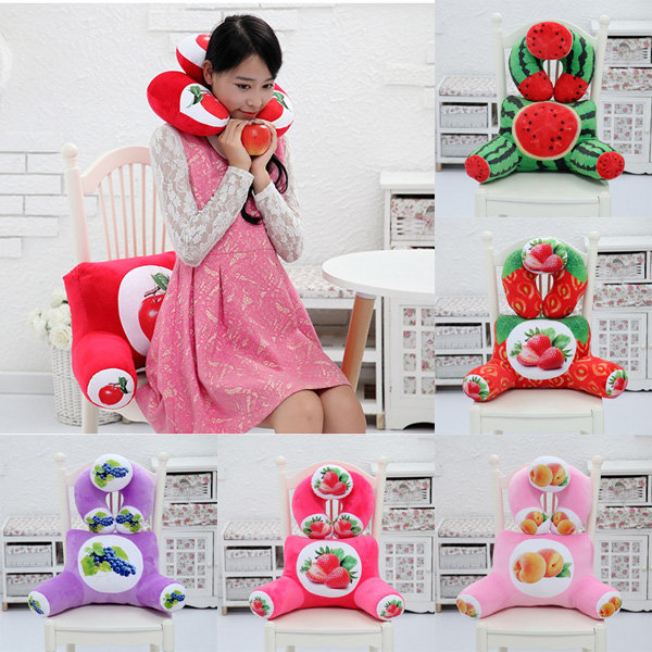 

Plush Squishy 3D Fruit Printing U Shape Neck Pillow Waist Back Cushion Sofa Bed Office Car Chair Decor