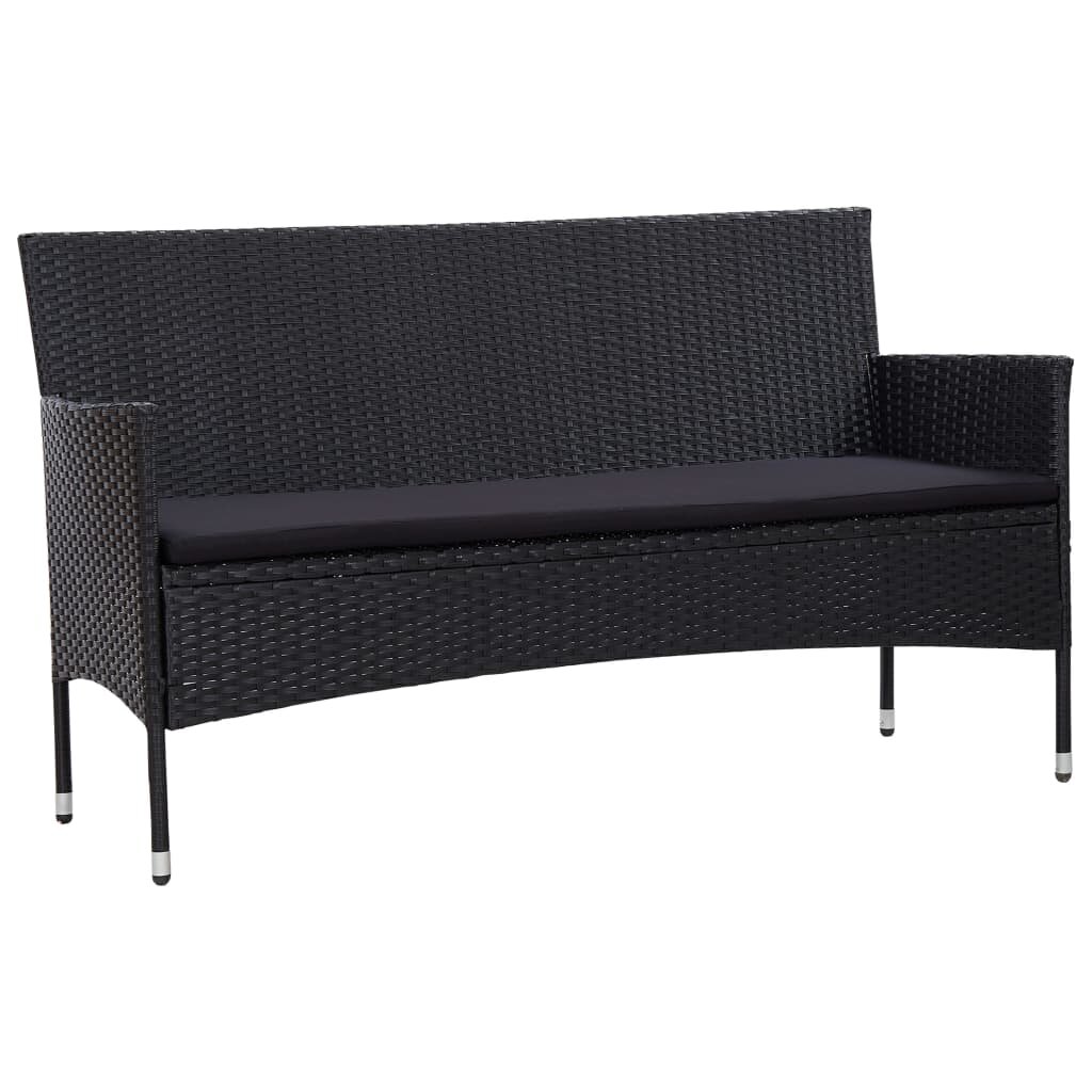 

3-Seater Garden Sofa with Cushions Black Poly Rattan